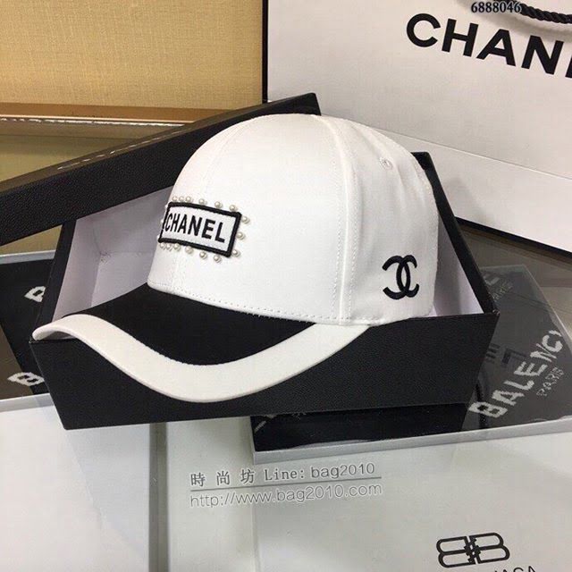Chanel新品女士帽子 香奈兒珍珠拼接黑白鴨舌帽棒球帽  mm1415